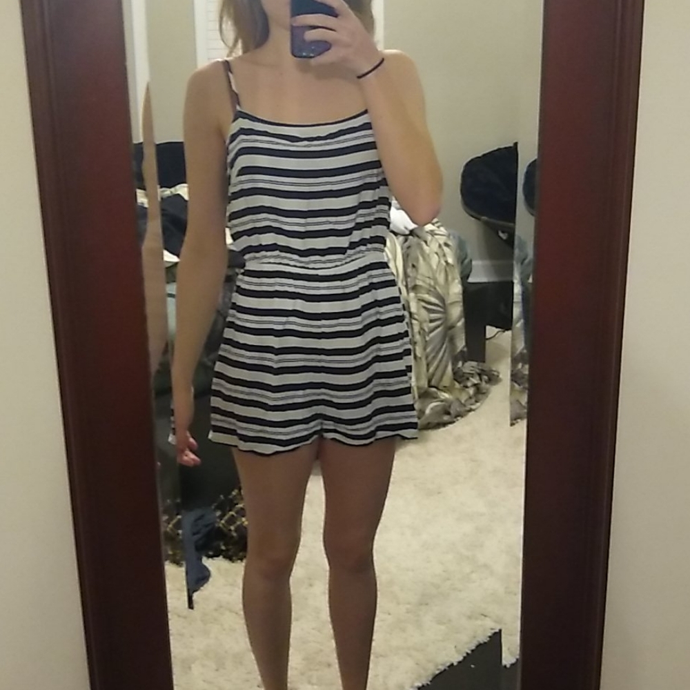 Blue and white romper